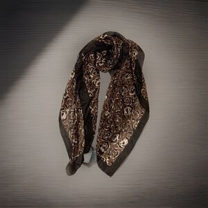 Chan Luu 100% Silk Head Scarf Wrap 38” X 38” Brown Black Animal Print NWT